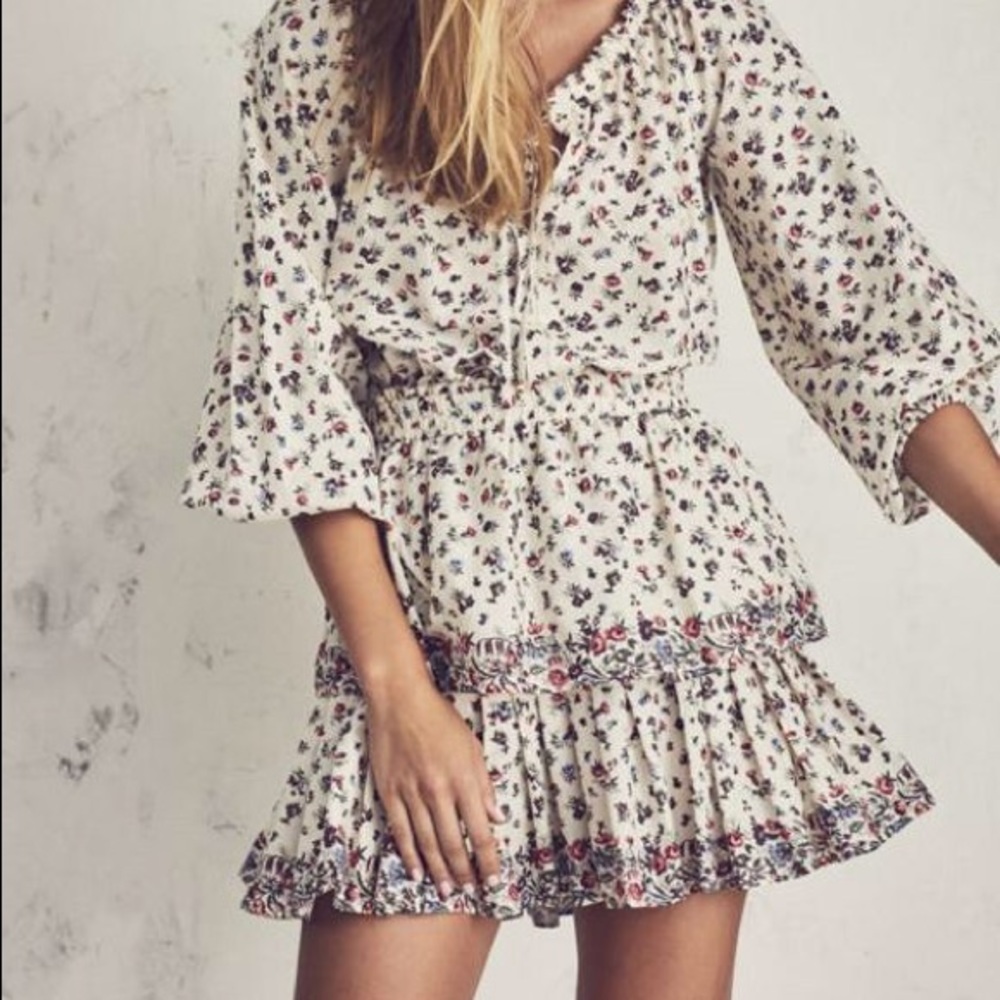 LoveShackFancy Popover Cream Floral Dress